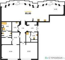 Планировка двухкомнатной(квартира) площадью 95 квадратных метров в “ЖК Nicole (Николь)”