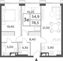 Планировка трехкомнатной(квартира) площадью 78.5 квадратных метров в “ЖК Will Towers (Вилл Тауэрс)”