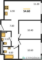 Планировка двухкомнатной(квартира) площадью 54.6 квадратных метров в “ЖК Верейская 41”