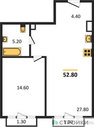 Планировка однокомнатной(квартира) площадью 52.8 квадратных метров в ЖК “Квартал Тишинский Бульвар”