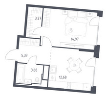 Планировка однокомнатной(квартира) площадью 39.97 квадратных метров в “ЖК Квартал на воде (Графика на воде)”