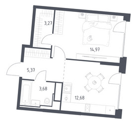 Планировка однокомнатной(квартира) площадью 39.97 квадратных метров в ЖК “ЖК Квартал на воде (Графика на воде)”