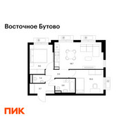 Планировка двухкомнатной(квартира) площадью 51.2 квадратных метров в “ЖК Восточное Бутово”