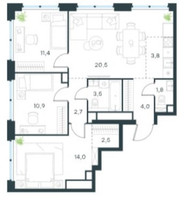 Планировка 4+ комнатной(квартира) площадью 75 квадратных метров в “ЖК Level Звенигородская”