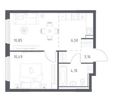 Планировка однокомнатной(квартира) площадью 35.1 квадратных метров в “ЖК Пригород Лесное”