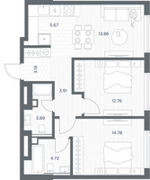 Планировка двухкомнатной(квартира) площадью 62.78 квадратных метров в “ЖК TATE (Тэйт)”