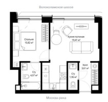 Планировка однокомнатной(квартира) площадью 38.9 квадратных метров в “ЖК Сити Бэй”