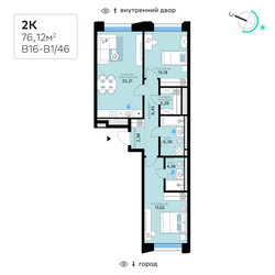 Планировка двухкомнатной(квартира) площадью 76.12 квадратных метров в ЖК “СберСити в Рублево-Архангельском”