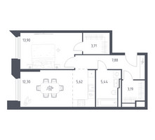 Планировка однокомнатной(апартаменты) площадью 52.04 квадратных метров в “ЖК Скай Спутник”