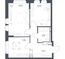 Планировка двухкомнатной(квартира) площадью 49.75 квадратных метров в “ЖК Большое Путилково”