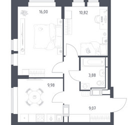 Планировка двухкомнатной(квартира) площадью 49.75 квадратных метров в ЖК “ЖК Большое Путилково”