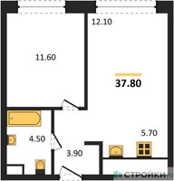 Планировка однокомнатной(квартира) площадью 37.8 квадратных метров в “Жилые кварталы Белый Град”