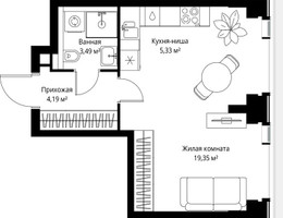 Планировка однокомнатной(квартира) площадью 32.36 квадратных метров в “Мультиквартал СИТИДЗЕН”