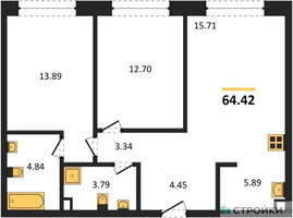Планировка двухкомнатной(квартира) площадью 64.42 квадратных метров в “ЖК TATE (Тэйт)”
