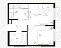 Планировка однокомнатной(квартира) площадью 33.8 квадратных метров в “ЖК Плеханова 11”