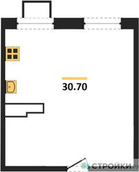 Планировка однокомнатной(апартаменты) площадью 30.7 квадратных метров в ЖК “ЖК Легендарный квартал на Ботаническом саду”