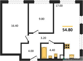 Планировка двухкомнатной(квартира) площадью 54.8 квадратных метров в “ЖК Шагал”