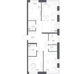 Планировка трехкомнатной(квартира) площадью 80.96 квадратных метров в ЖК “ЖК Цветочные Поляны”
