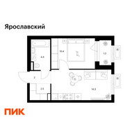 Планировка однокомнатной(квартира) площадью 34.8 квадратных метров в “ЖК Ярославский”