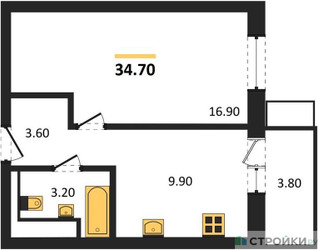 Планировка однокомнатной(квартира) площадью 34.7 квадратных метров в ЖК “ЖК Союзный”