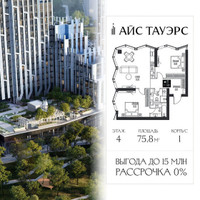 Планировка двухкомнатной(квартира) площадью 75.8 квадратных метров в “ЖК Айс Тауэрс”