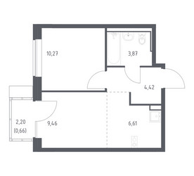 Планировка однокомнатной(квартира) площадью 35.29 квадратных метров в ЖК “ЖК Молжаниново”