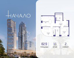 Планировка двухкомнатной(квартира) площадью 82.9 квадратных метров в “ЖК Начало”