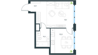Планировка однокомнатной(квартира) площадью 34.2 квадратных метров в “ЖК Левел Южнопортовая”