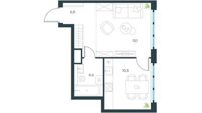 Планировка однокомнатной(квартира) площадью 34.2 квадратных метров в ЖК “ЖК Левел Южнопортовая”