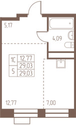 Планировка студии(квартира) площадью 29 квадратных метров в ЖК “ЖК Западная Ивантеевка”