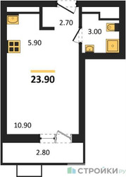 Планировка студии(квартира) площадью 23.9 квадратных метров в ЖК “ЖК Родные кварталы”