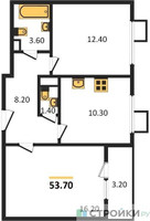 Планировка двухкомнатной(квартира) площадью 53.7 квадратных метров в “ЖК Первый Лермонтовский”
