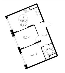 Планировка двухкомнатной(квартира) площадью 53.1 квадратных метров в ЖК “ЖК Переделкино Ближнее”