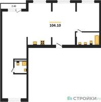Планировка трехкомнатной(квартира) площадью 104.1 квадратных метров в “ЖК Первый квартал”
