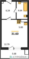 Планировка студии(квартира) площадью 31.6 квадратных метров в “ЖК Егорово Парк”