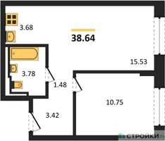 Планировка однокомнатной(квартира) площадью 38.64 квадратных метров в “ЖК Рублевский Квартал”