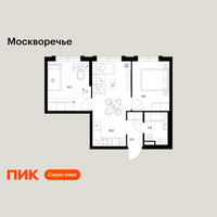 Планировка двухкомнатной(квартира) площадью 44.5 квадратных метров в “ЖК Москворечье”