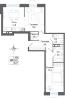 Планировка двухкомнатной(квартира) площадью 63.1 квадратных метров в “ЖК КИНОКВАРТАЛ”