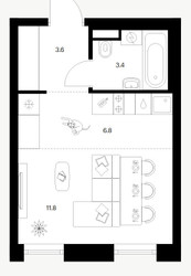 Планировка студии(квартира) площадью 25.6 квадратных метров в ЖК “ЖК Саларьево парк”