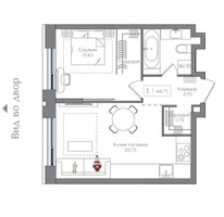 Планировка однокомнатной(квартира) площадью 44.71 квадратных метров в “ЖК Преображенская Площадь”