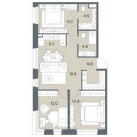 Планировка 4+ комнатной(квартира) площадью 78.2 квадратных метров в “ЖК Станиславский”
