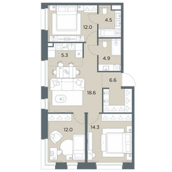 Планировка 4+ комнатной(квартира) площадью 78.2 квадратных метров в ЖК “ЖК Станиславский”