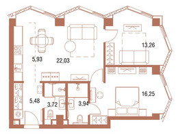 Планировка двухкомнатной(квартира) площадью 70.8 квадратных метров в “ЖК Симфония 34”