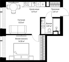 Планировка однокомнатной(квартира) площадью 38.54 квадратных метров в “ЖК Веер”