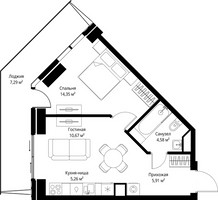Планировка однокомнатной(квартира) площадью 48.06 квадратных метров в “ЖК Джойс”