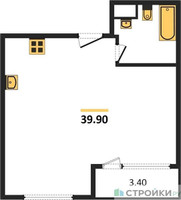 Планировка однокомнатной(квартира) площадью 39.9 квадратных метров в “ЖК Фестиваль парк-2”