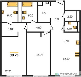 Планировка двухкомнатной(квартира) площадью 99.5 квадратных метров в ЖК “Роскошный квартал Life Time”