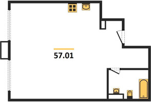 Планировка однокомнатной(квартира) площадью 57 квадратных метров в “ЖК Dream Towers (Дрим Тауэрс)”