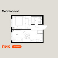 Планировка однокомнатной(квартира) площадью 37.2 квадратных метров в “ЖК Москворечье”