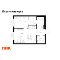 Планировка однокомнатной(квартира) площадью 39.46 квадратных метров в “ЖК Ильинские луга”